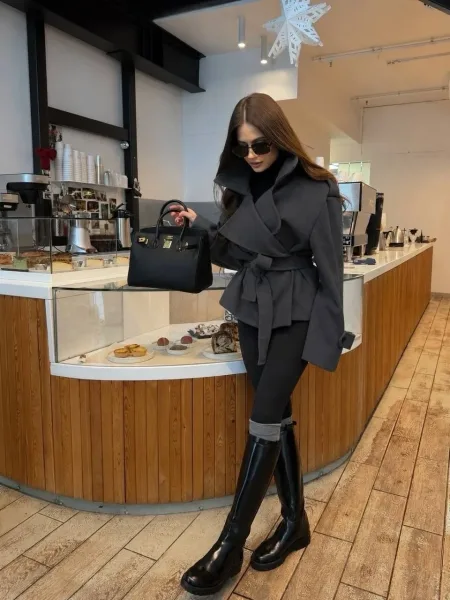 Укороченное пальто ZARA из драпа — фото 13