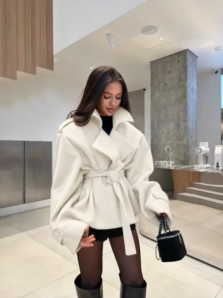 Укороченное пальто ZARA из драпа — фото 14