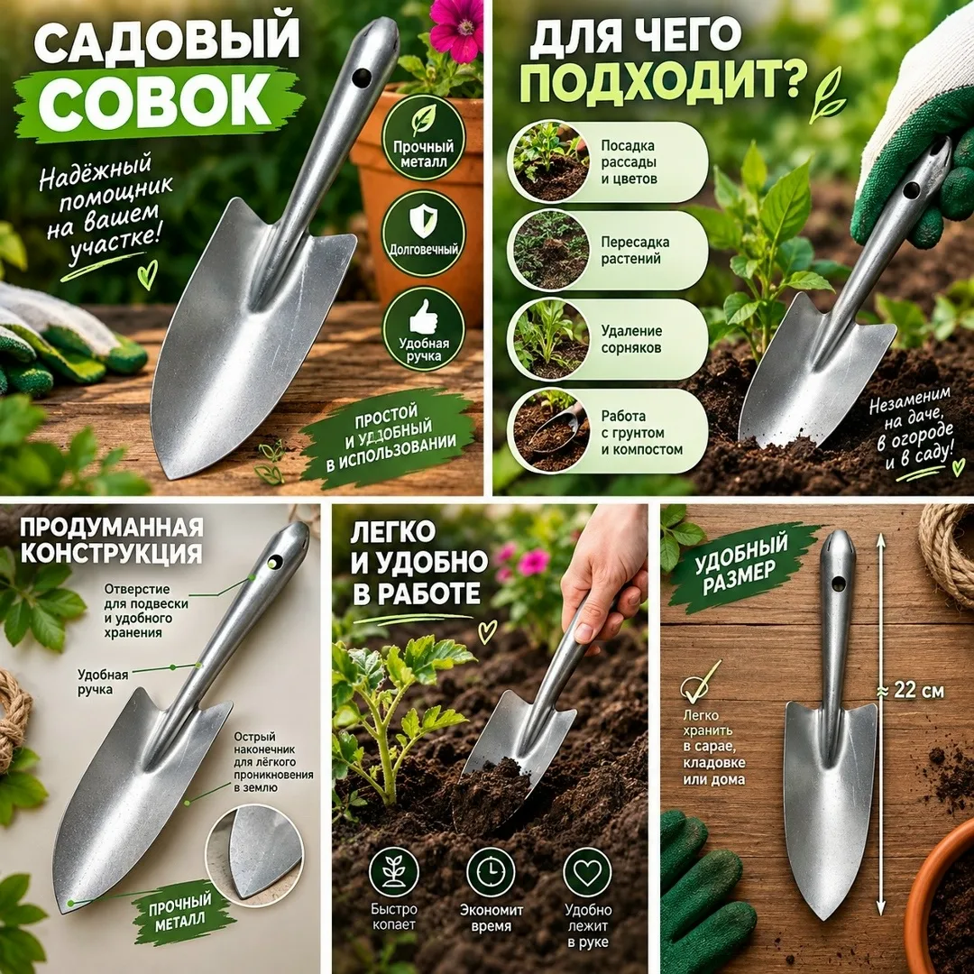 Прочный металлический совок с удобной ручкой для посадки — фото 2
