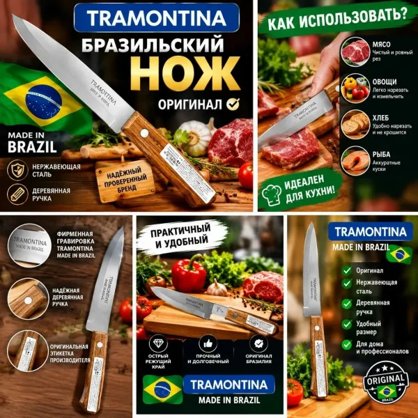 Нож Tramontina с деревянной ручкой