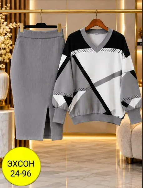 Комплект из кофты и юбки из ткани лапша и трикотаж — фото 4