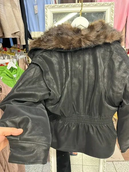 Парка женская с натуральным мехом песца, эко кожа — фото 2