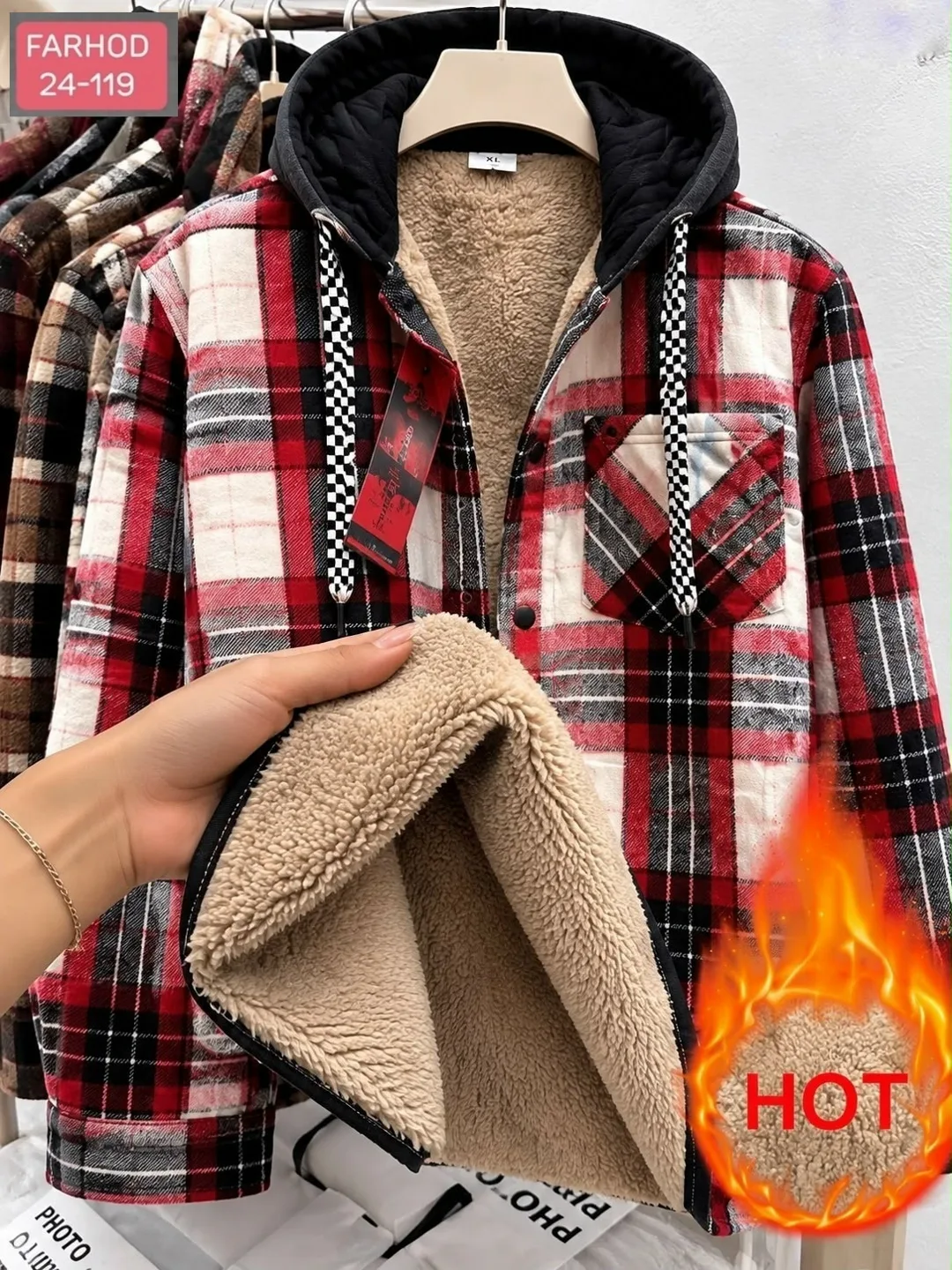 Рубашка с капюшоном кашемир с мехом UNISEX — фото 2