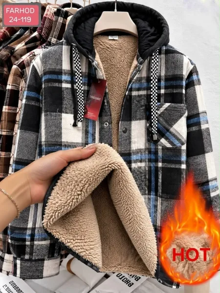 Рубашка с капюшоном кашемир с мехом UNISEX — фото 3