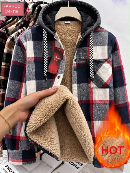 Рубашка с капюшоном кашемир с мехом UNISEX — фото 4