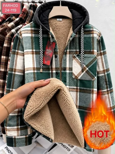 Рубашка с капюшоном кашемир с мехом UNISEX — фото 5