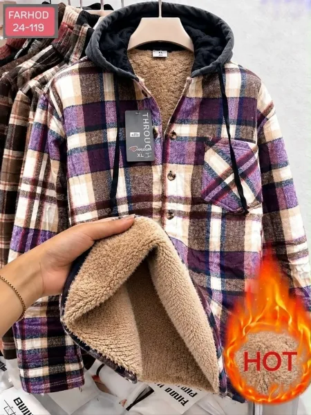 Рубашка с капюшоном кашемир с мехом UNISEX — фото 5