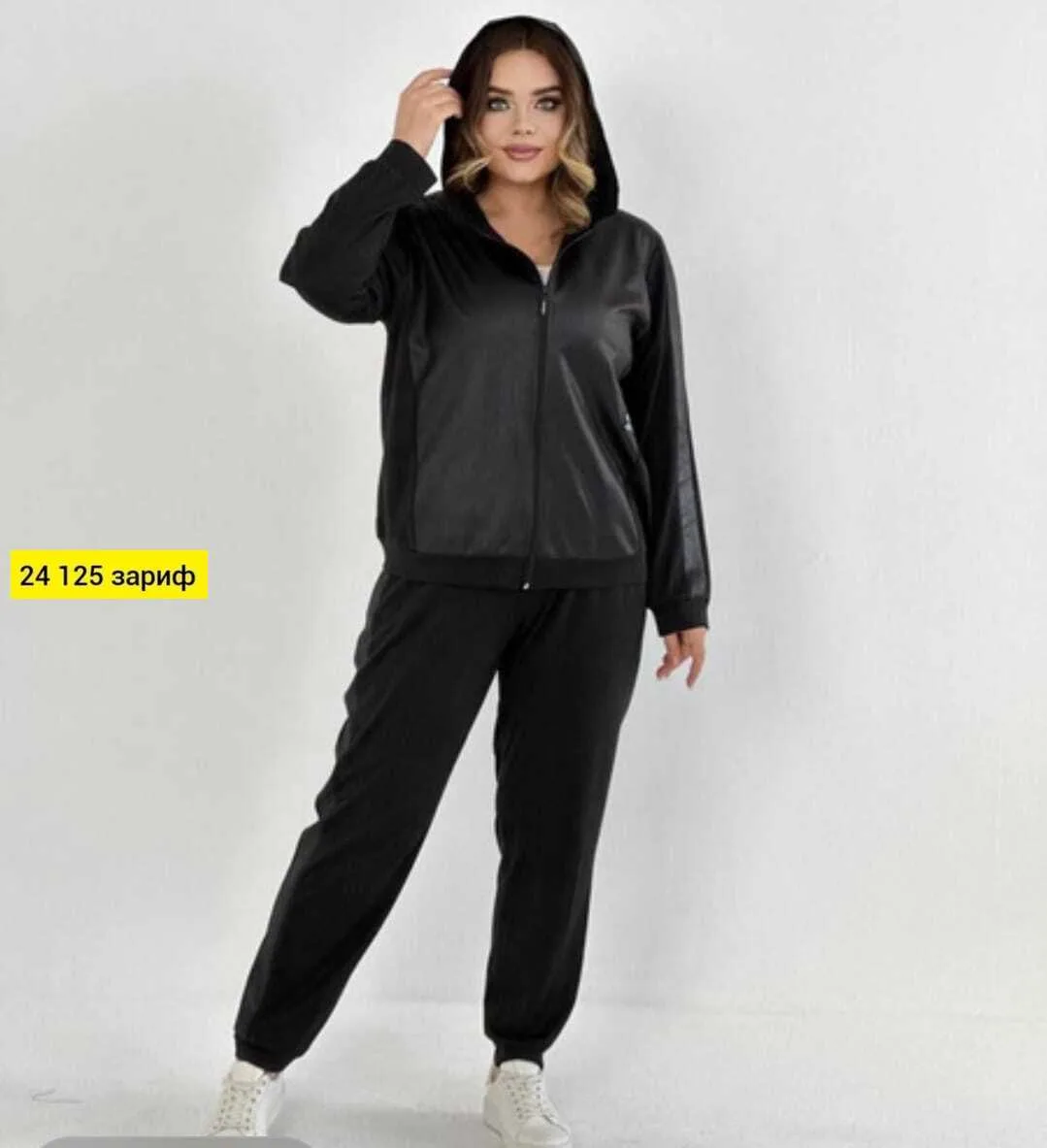 Костюм двойка трикотаж Эко кожа — фото 1