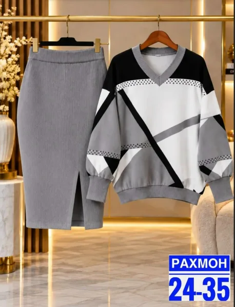 Комплект из кофты и юбки из ткани лапша и трикотаж — фото 3