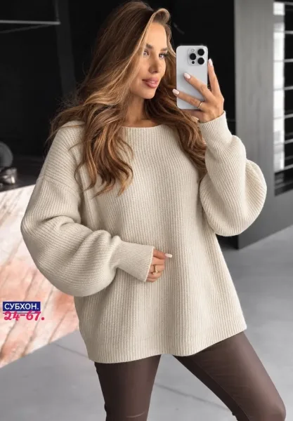 Вязаный свитер из кашемира с эффектными расцветками и рукавами фонарик — фото 7