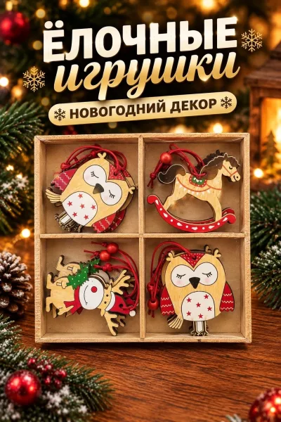 Новогодние деревянные игрушки 5 видов — фото 5
