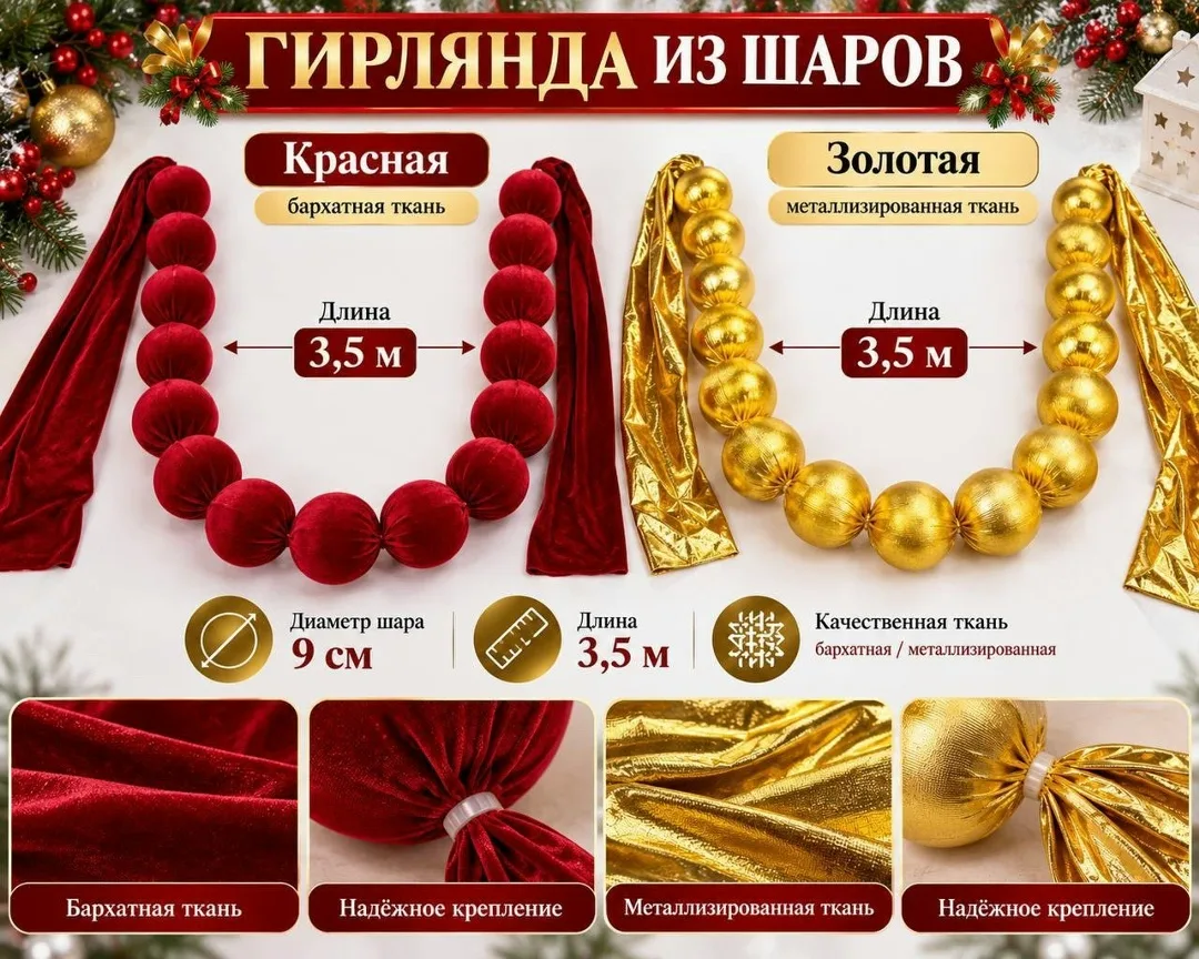 Новогодняя гирлянда из шаров диаметром — фото 1
