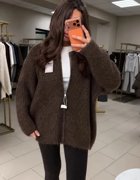 Уютный джемпер машинная вязка с добавлением шерсти с замочком zip-neck — фото 6