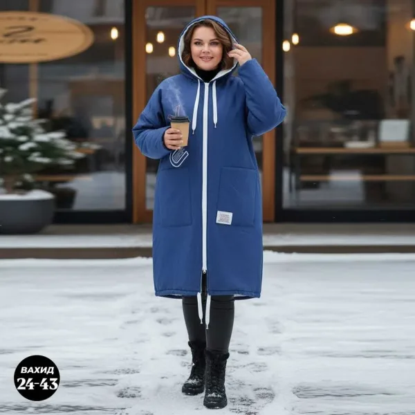 Тёплый женский кардиган из джинсовой ткани с меховым отделением — фото 1
