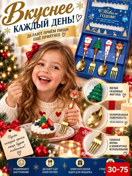 Новогодний набор золотых столовых приборов — фото 4