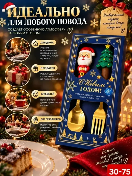 Набор из ложки и вилки с наконечниками в виде елки — фото 3