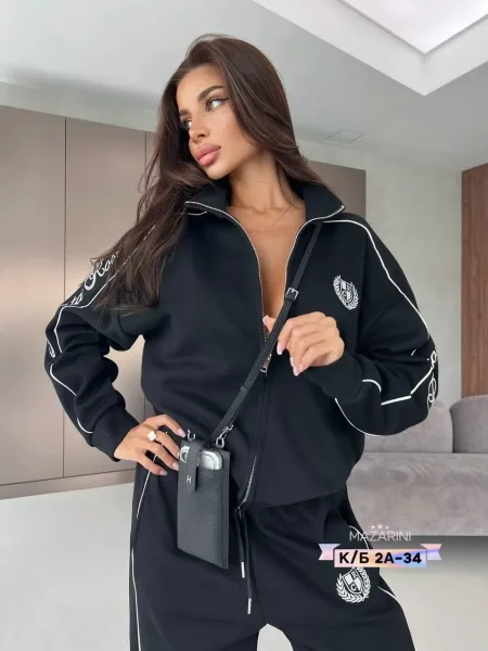 Спортивный костюм из трехнитки с молнией и свободными брюками — фото 5