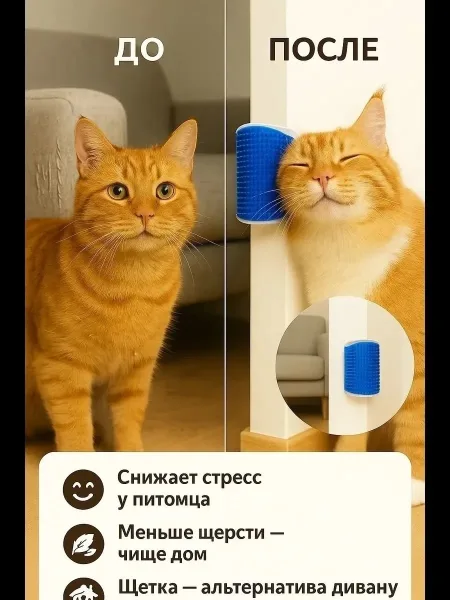 Расческа чесалка массажер для кошек угловая на стену — фото 6