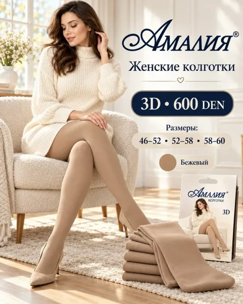Плотные женские колготки 3D 600 DEN для уютных и красивых образов — фото 1