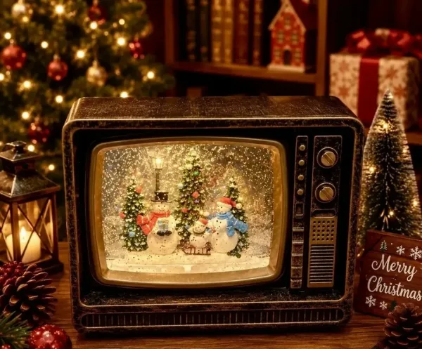 Новогоднее украшение светильник фонарь с подсветкой и снегом — фото 3