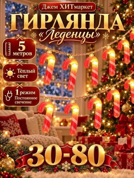Красно-белые леденцы с тёплым светом создадут праздничное настроение Украсьте ёлку, окно или уютный уголок дома — фото 1