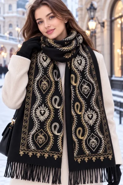 Новый палантин тёплые вышитые — фото 6