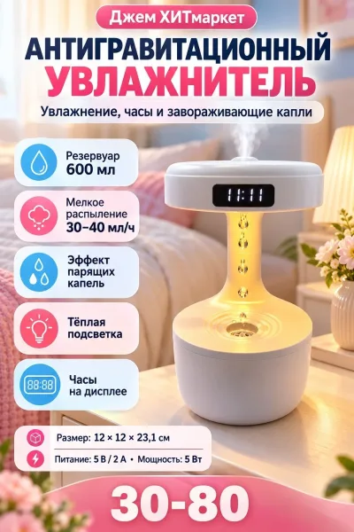 Завораживающий эффект парящих капель, тёплая подсветка и часы на дисплее — фото 1
