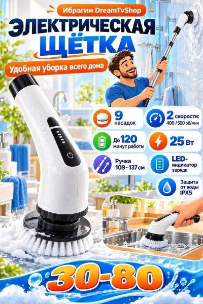 Для уборки кухни, ванной и всего дома Используйте с длинной ручкой для стен и пола или без неё для раковины и небольших — фото 1
