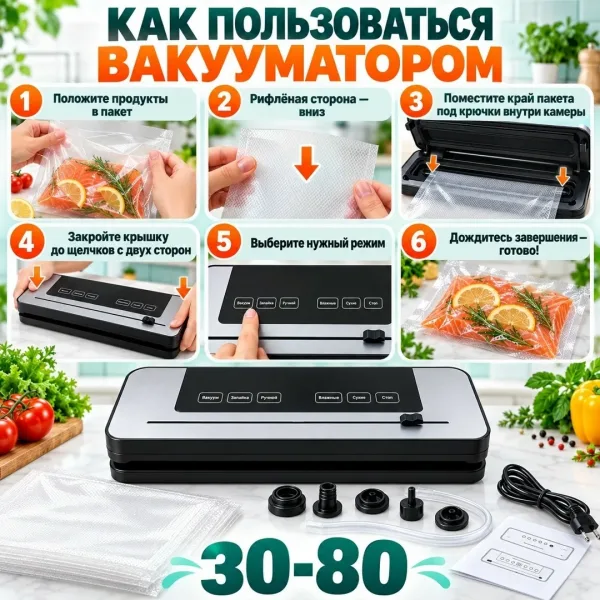 Удаляет воздух из пакетов для герметичной упаковки мяса — фото 2