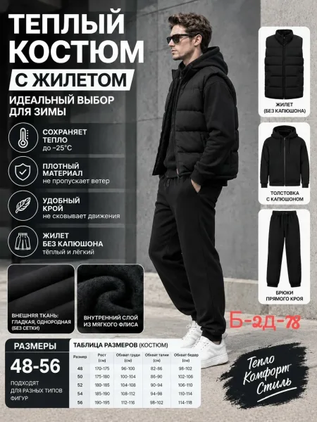 Теплый мужской костюм тройка из флиса — фото 2