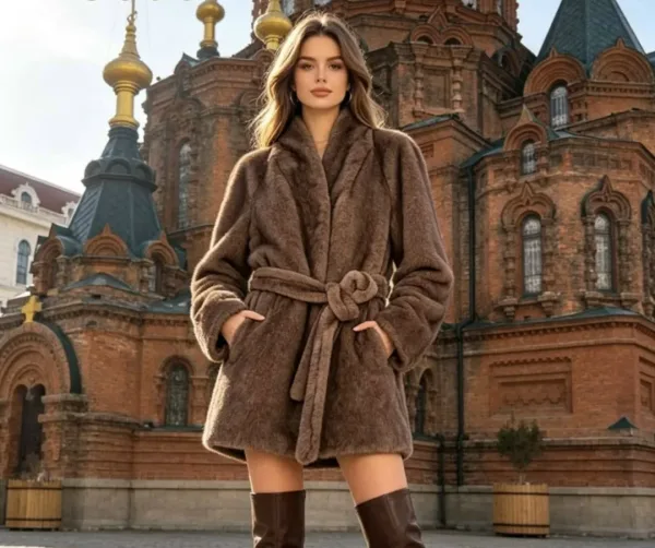 Пальто из экокожи с имитацией норки — фото 3