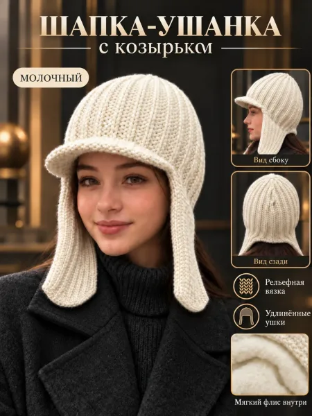 Ушанка с козырьком из шерсти и акрила — фото 1