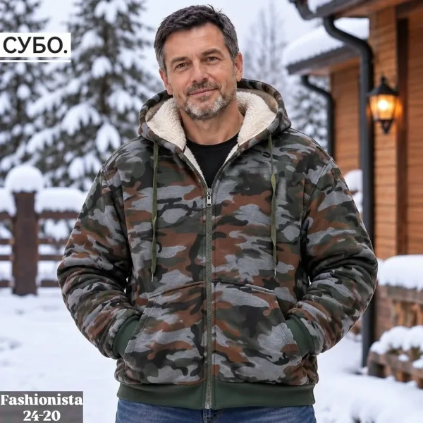 Утеплённая флисовая толстовка с меховым воротником и капюшоном — фото 1