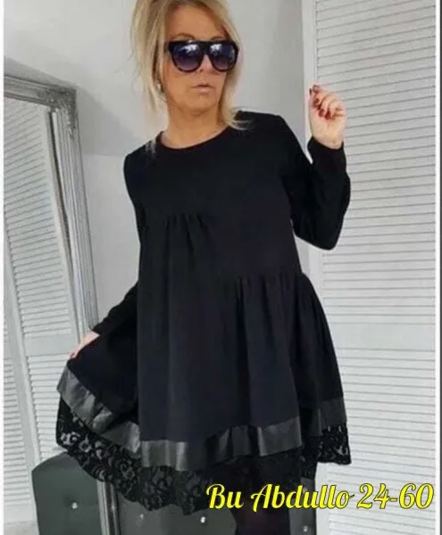 Платье из трикотажа и кожи — фото 1
