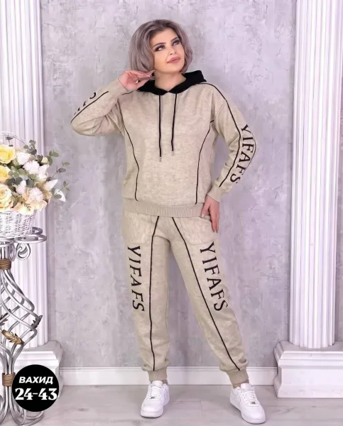 Костюм двойка из вязаной ткани лапша — фото 3