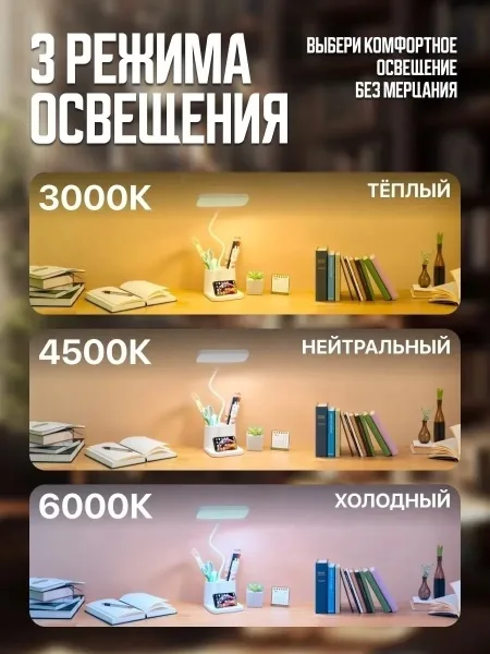 Настольная лампа сенсорная с USB и органайзером — фото 5