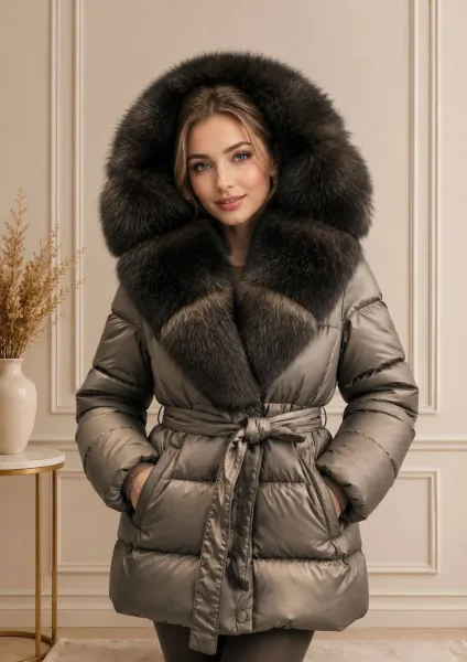 Пуховик с натуральным мехом песца — фото 3