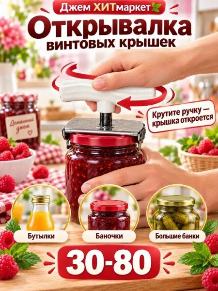 Крышка не поддаётся Поставьте открывалку на крышку и поверните белую ручку банка открыта — фото 1