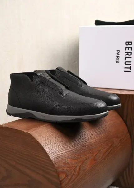 Berluti Échappée слипоны из чёрной зернистой кожи — фото 6