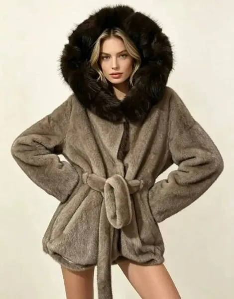 Эко шубка в стиле кимоно — фото 7