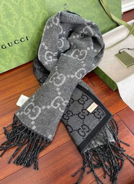 Двусторонний шерстяной шарф Gucci в синем и коричневом оттенках — фото 1