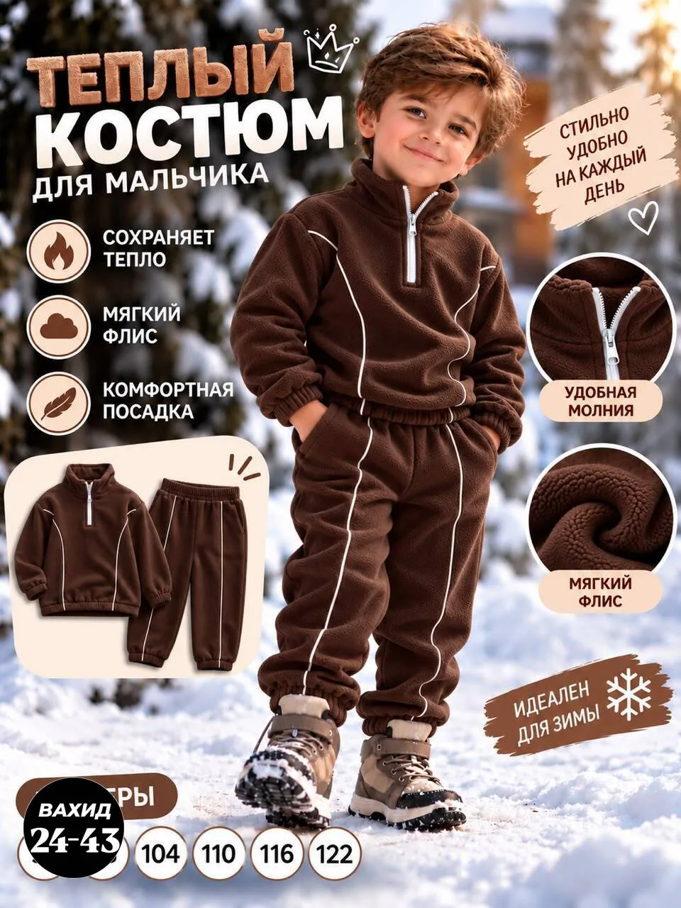 Тёплый и мягкий костюм из двухстороннего флиса с начёсом, подходящий — фото 2
