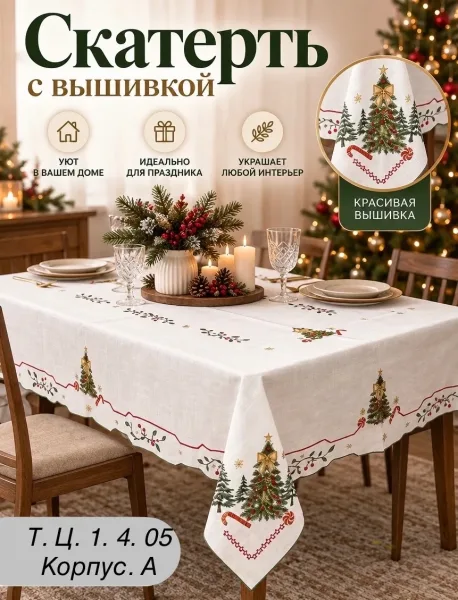 Скатерть новогодняя с вышивкой, поликоттон 55 лен, 45 полиэстер — фото 8