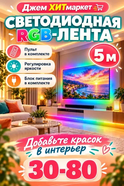 Светодиодная RGB-лента, 5 м — фото 1