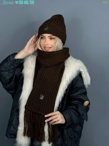 Комплект из шапки с флисом и длинного шарфа — фото 5