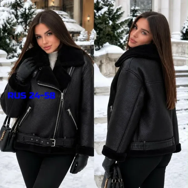 Чёрная куртка-дублёнка с меховым воротником — фото 1