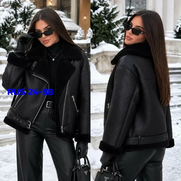 Чёрная куртка-дублёнка с меховым воротником — фото 2