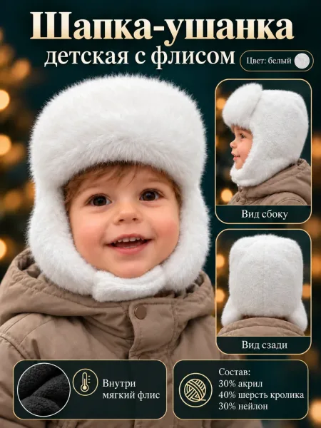 Детская ушанка с меховым помпоном и отстёгивающимися ушами — фото 5