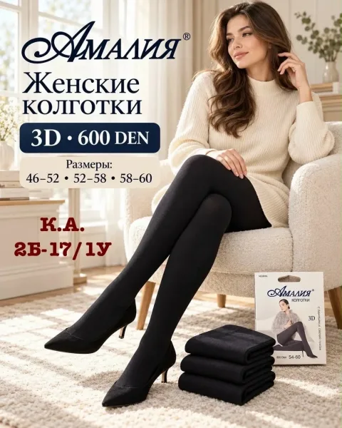 Плотные женские колготки 3D 600 DEN для уютных и красивых образов — фото 1