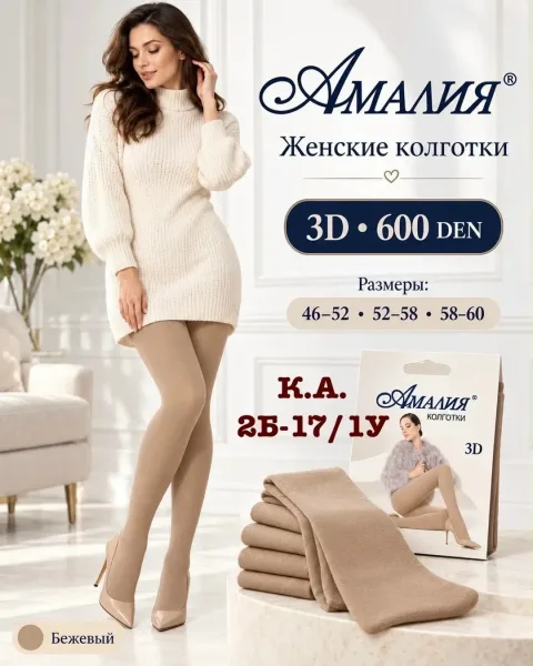 Плотные женские колготки 3D 600 DEN для уютных и красивых образов — фото 3